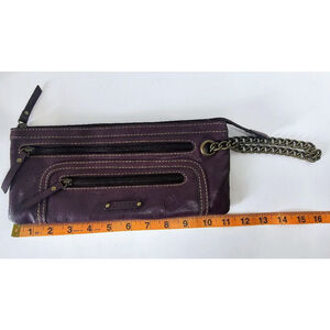 VTG Axcess Liz Claiborne Purple Leather Wtistlet Clutch Purse 3‎ Zipper Chain